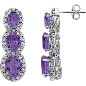 Jewels By Lux 14k White Gold Diamond and Amethyst Dangle Hoop Earrings Jewels By Lux 14k White Gold Diamond and Amethyst Dangle Hoop Earrings